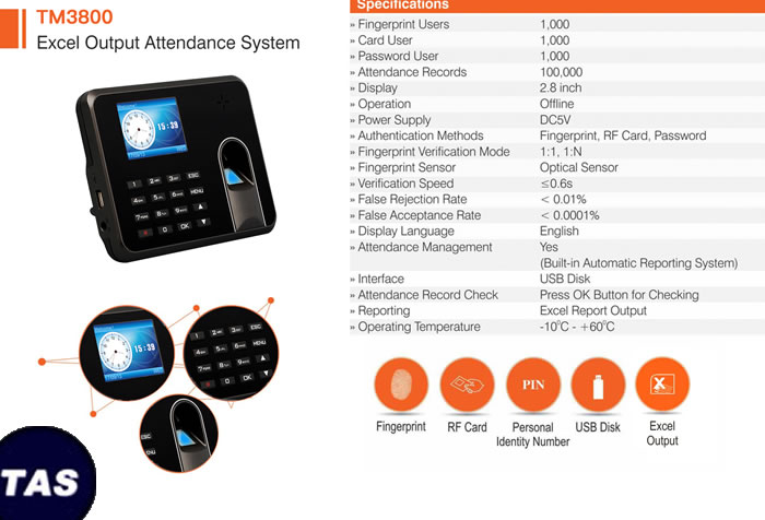 TM3800 Biometric Fingerprint Clocking in Machines Slider